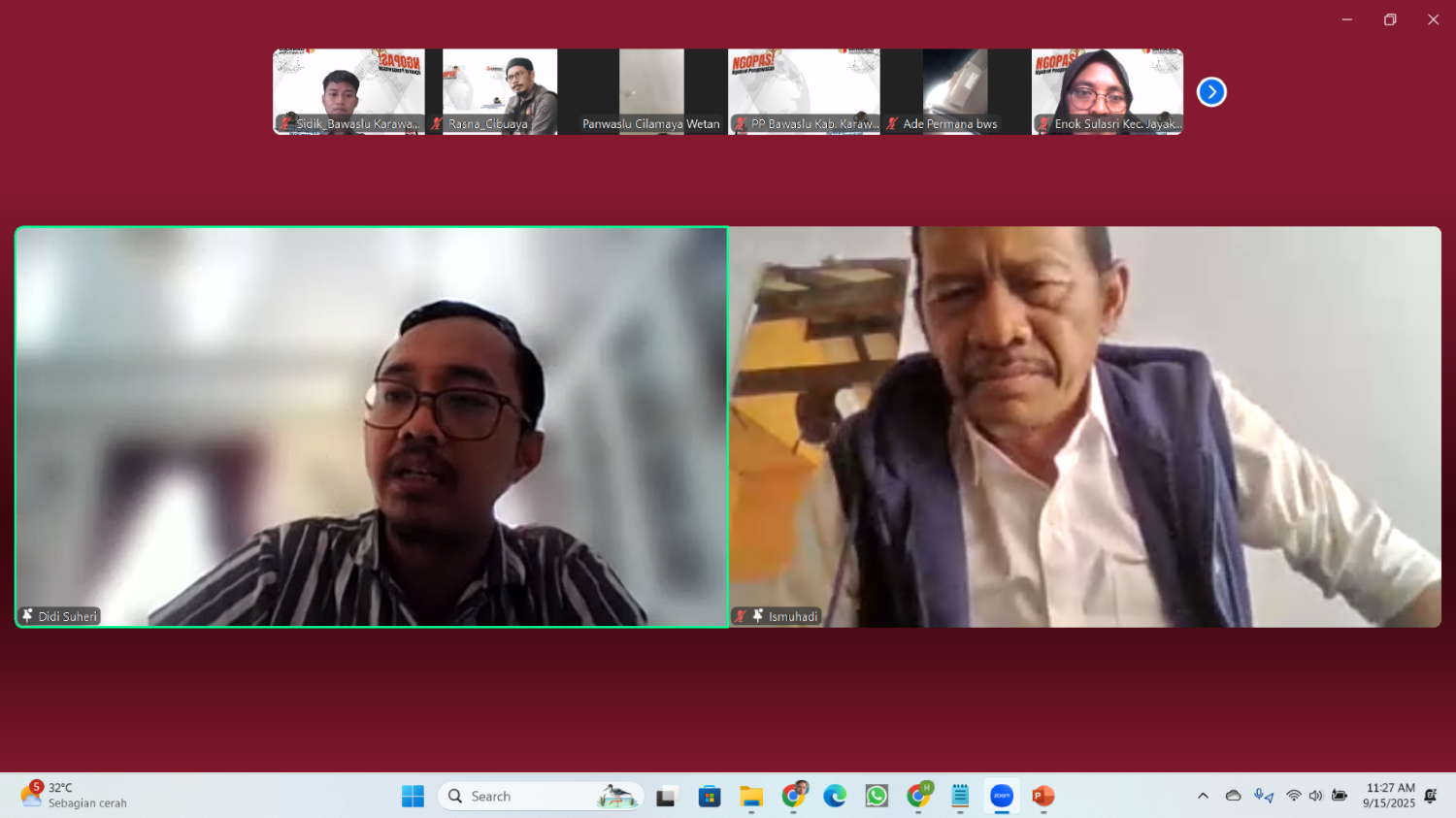 Narasumber Kegiatan Ngopas Didi Suheri saat berdiskusi dengan peserta kegiatan melalui zoom meeting (15/09/25)